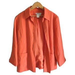 Coldwater Creek M Peach Orange Silk Linen Open Front Jacket Lightweight Blazer
